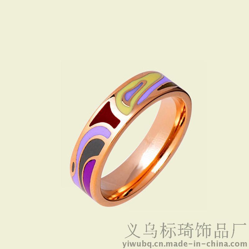 滴胶条纹珐琅彩戒指欧美流行首饰不锈钢滴油戒指外贸出口首饰厂家直销