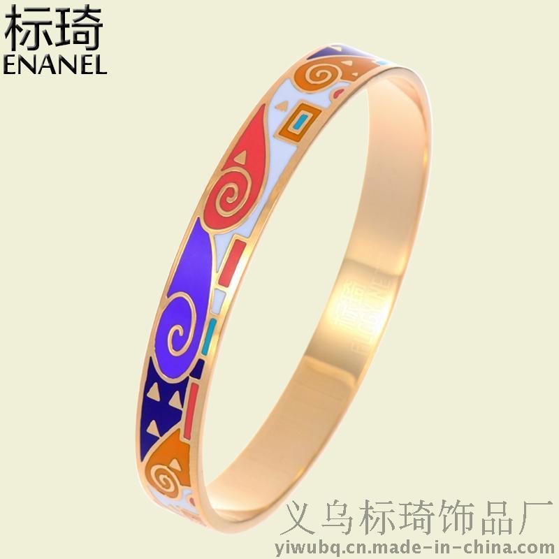 10mm珐琅彩手镯不锈钢几何设计